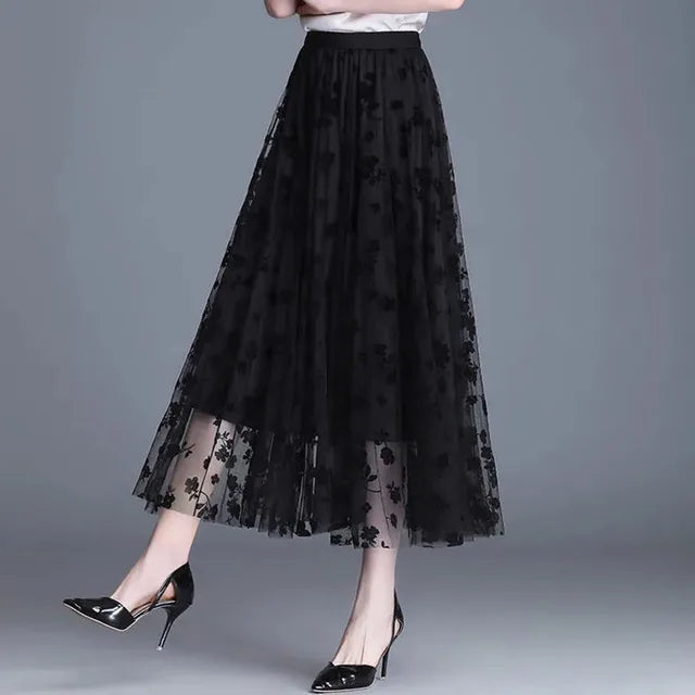 Stylish mesh midi skirt