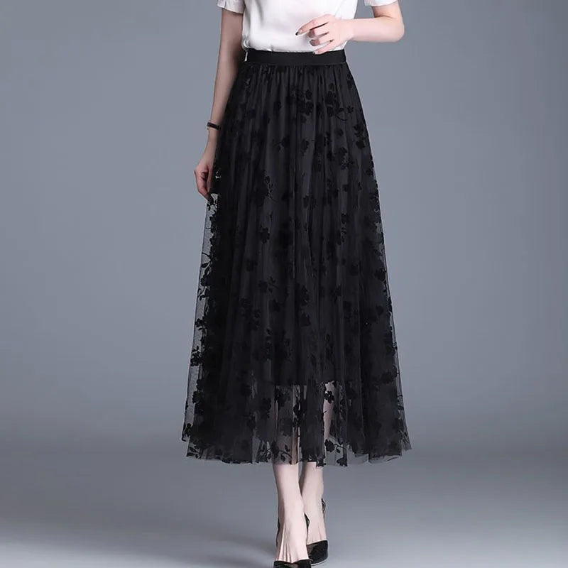 Stylish mesh midi skirt