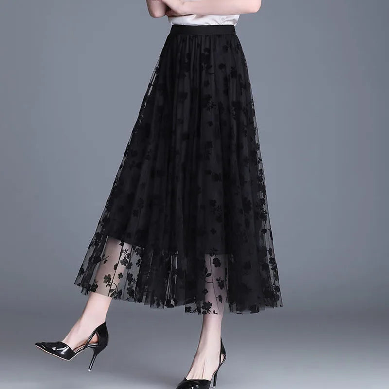Stylish mesh midi skirt
