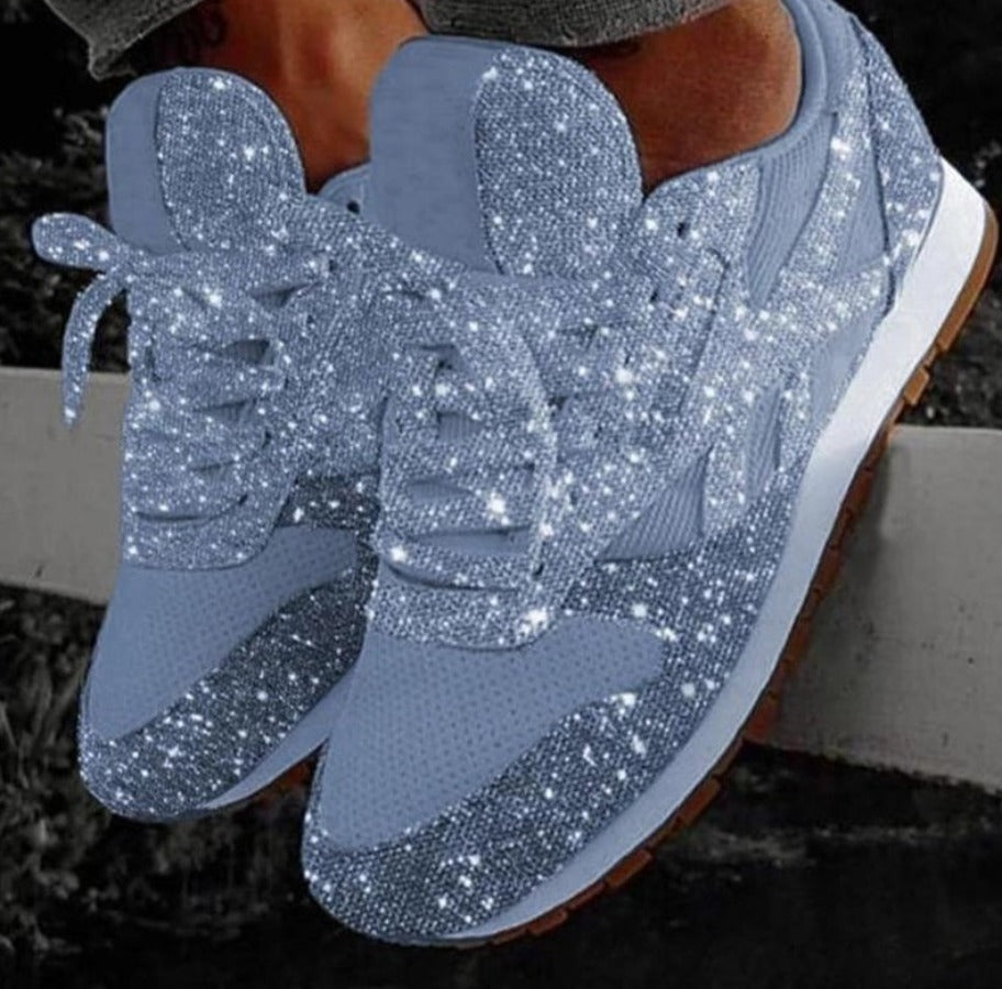 Valenzora | Glitzer-Mesh Schnür-Plateau-Sneaker mit Komfort-Vulkanisierung