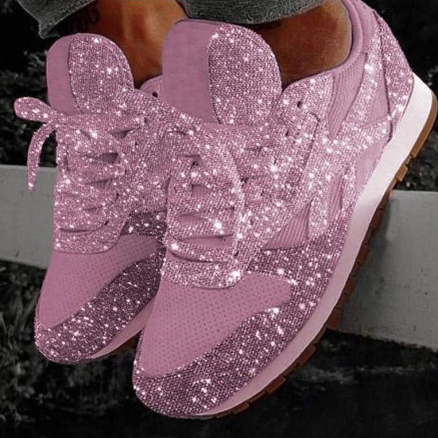 Valenzora | Glitzer-Mesh Schnür-Plateau-Sneaker mit Komfort-Vulkanisierung