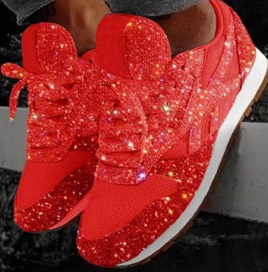 Valenzora | Glitzer-Mesh Schnür-Plateau-Sneaker mit Komfort-Vulkanisierung
