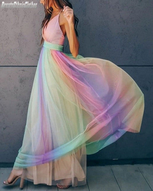 Valenzora | Rainbow Spaghetti Strap Women's Dress