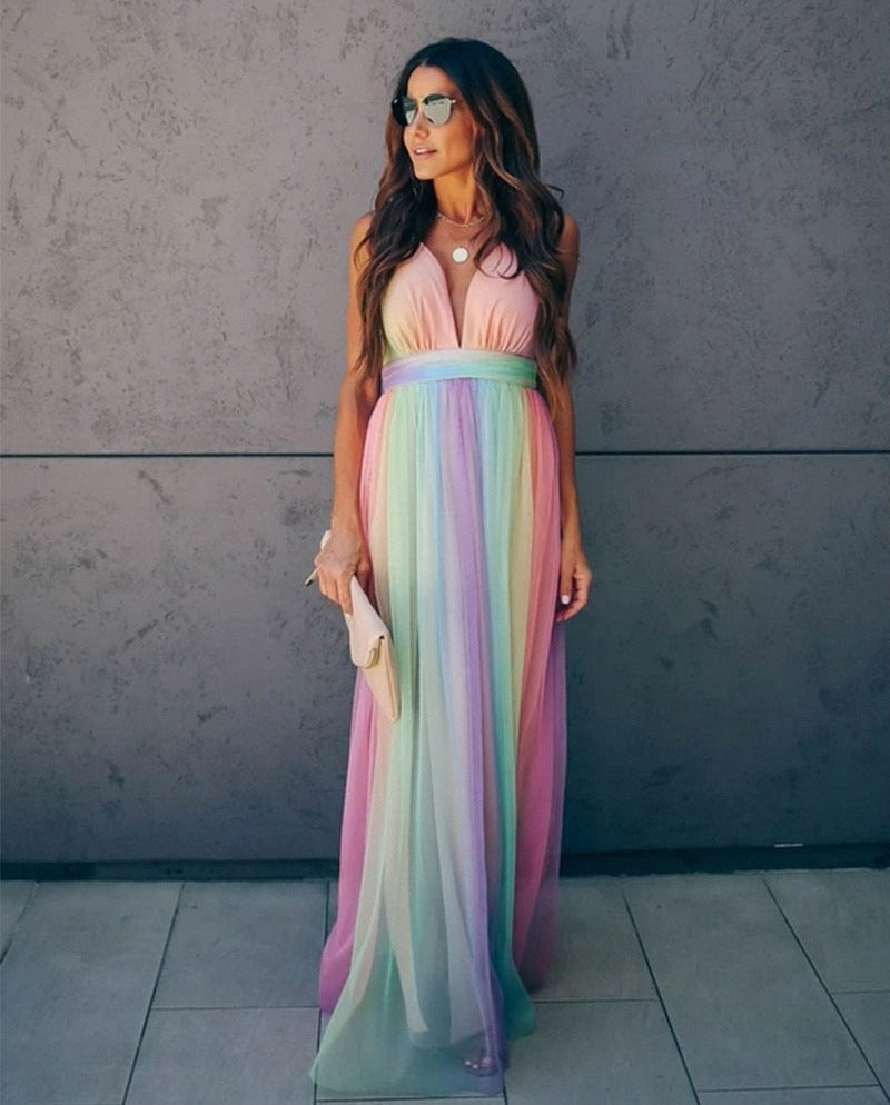 Valenzora | Rainbow Spaghetti Strap Women's Dress