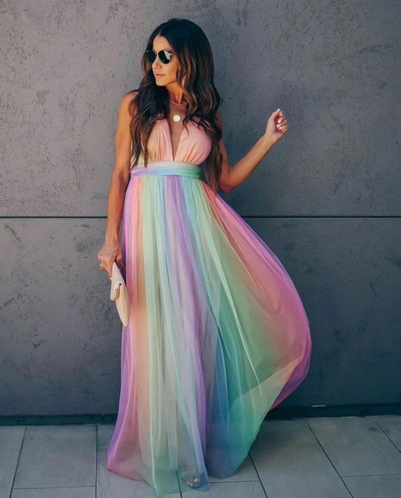 Valenzora | Rainbow Spaghetti Strap Women's Dress