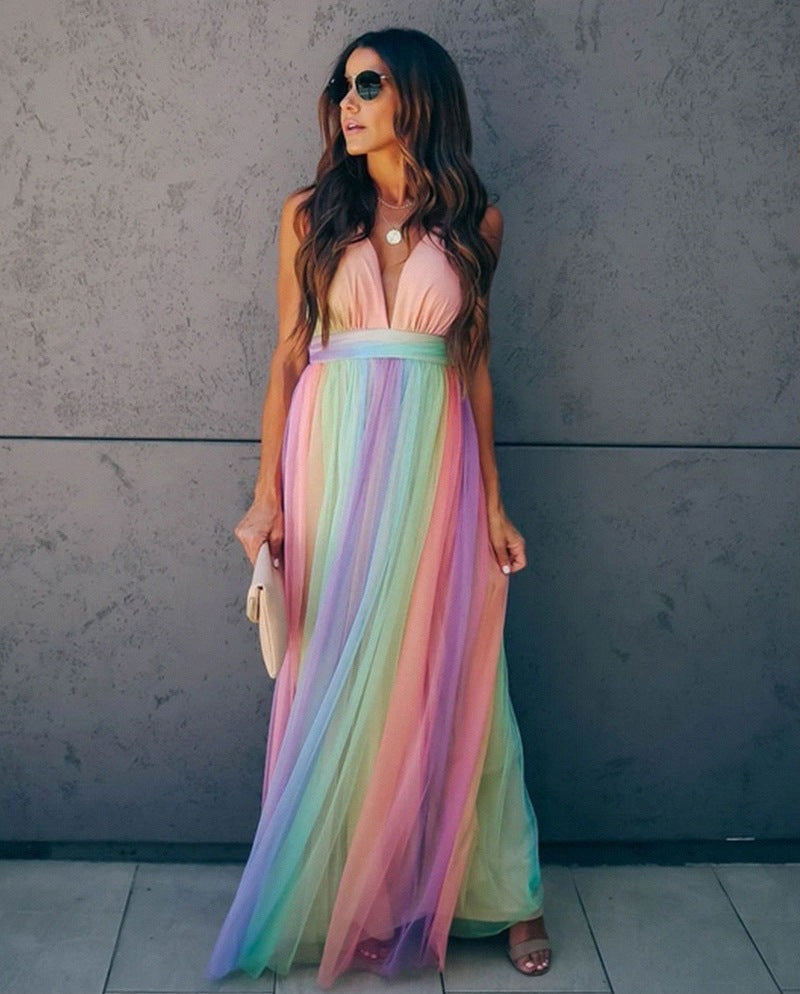 Valenzora | Rainbow Spaghetti Strap Women's Dress