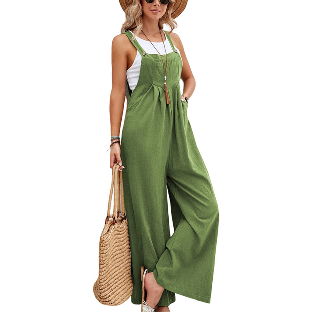 Valenzora | Lightweight Linen Cotton Jumpsuit, Sleeveless, Wide Leg, Adjustable Straps