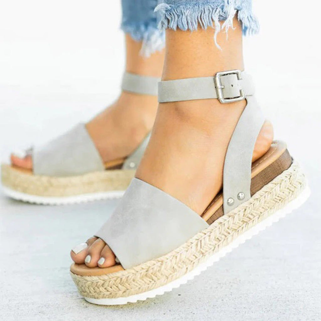 Valenzora | Plateau-Sandalen Espadrille-Sohle Verstellbarer Knöchelriemen Zehenriemen