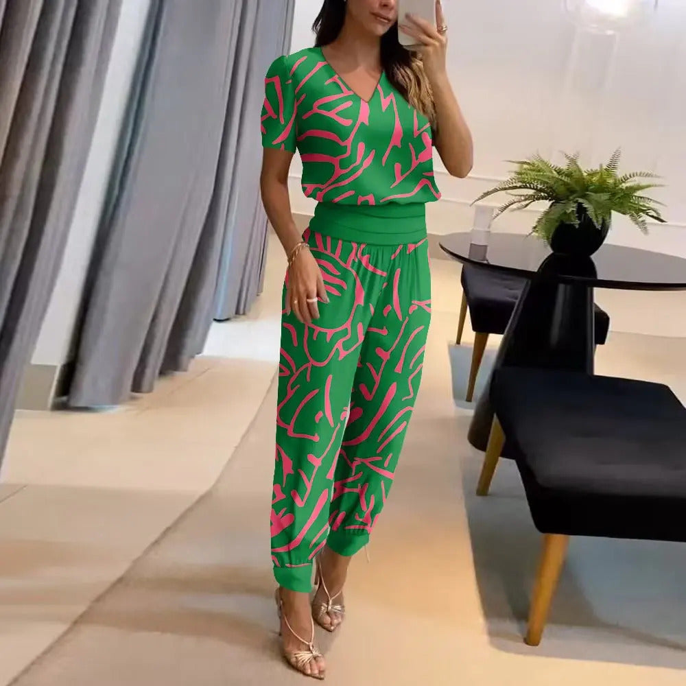 Valenzora | Stylischer bedruckter Jumpsuit mit V-Ausschnitt für Damen