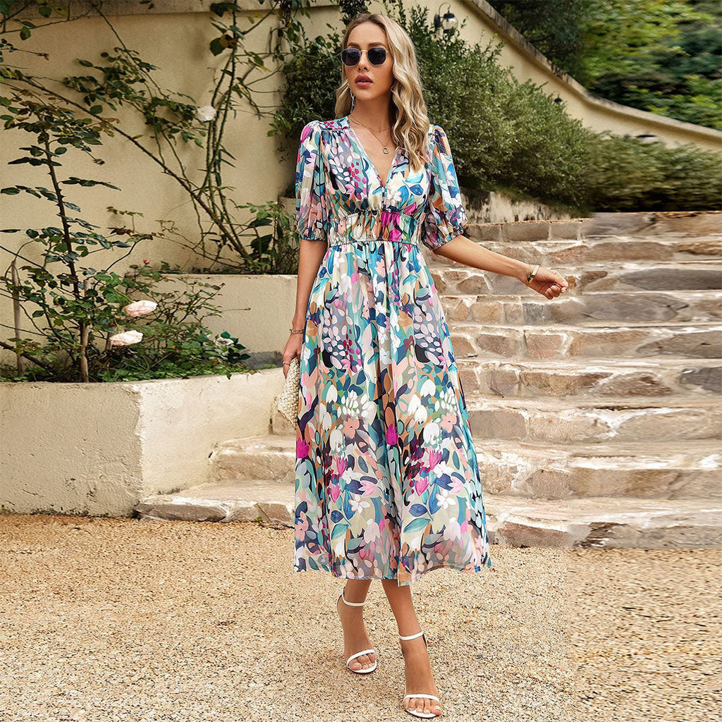 Valenzora - Elegant midi dress with V-neck