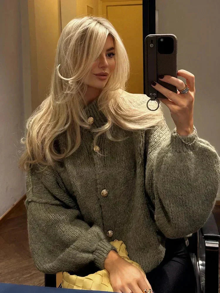 Valenzora | Women's knitted cardigan with high collar and wide cut
