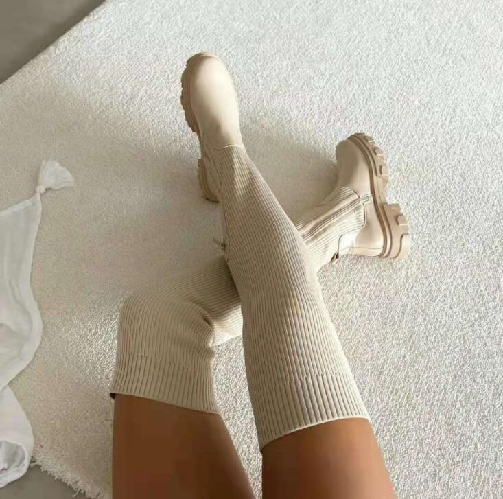 Valenzora Women's Over-the-Knee Boots | Knitted Women's Boots: Platform Design, Long Sock Shoes