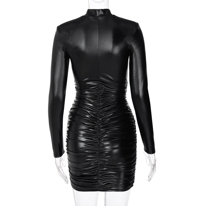 Valenzora | Minikleid mit hohem Kragen und langen Raffärmeln