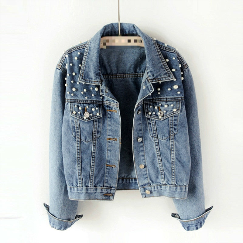 Denim jacket - a favorite denim piece with stylish pearl embellishment