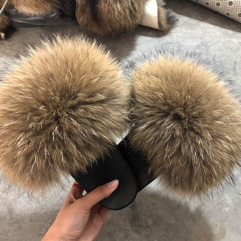 Valenzora | Real Fur Slide Sandals Slippers Flip Flops
