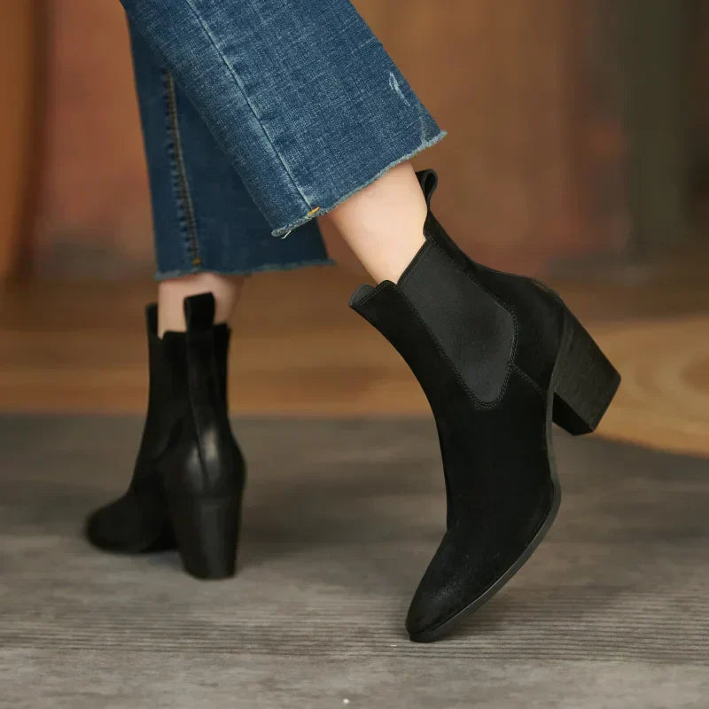 Valenzora | Women's Leather Ankle Boots – Comfortable Block Heel