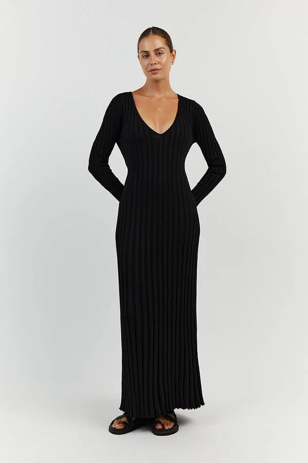 Valenzora Strickkleid | Modernes Langarm-Damenkleid mit V-Ausschnitt