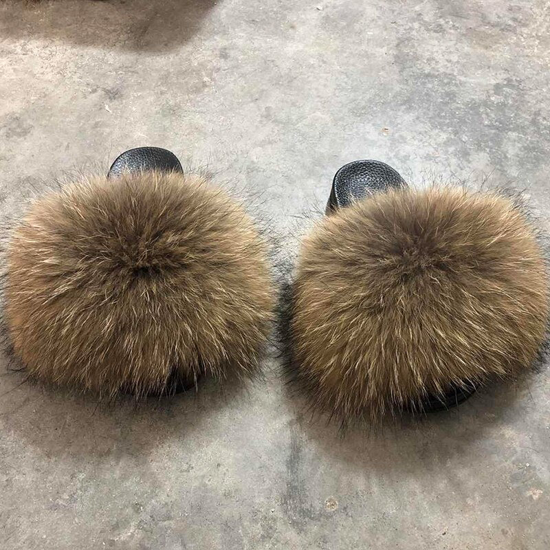 Valenzora | Real Fur Slide Sandals Slippers Flip Flops