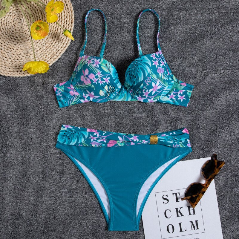 Valenzora - Blumen-Bikini-Set in Blau