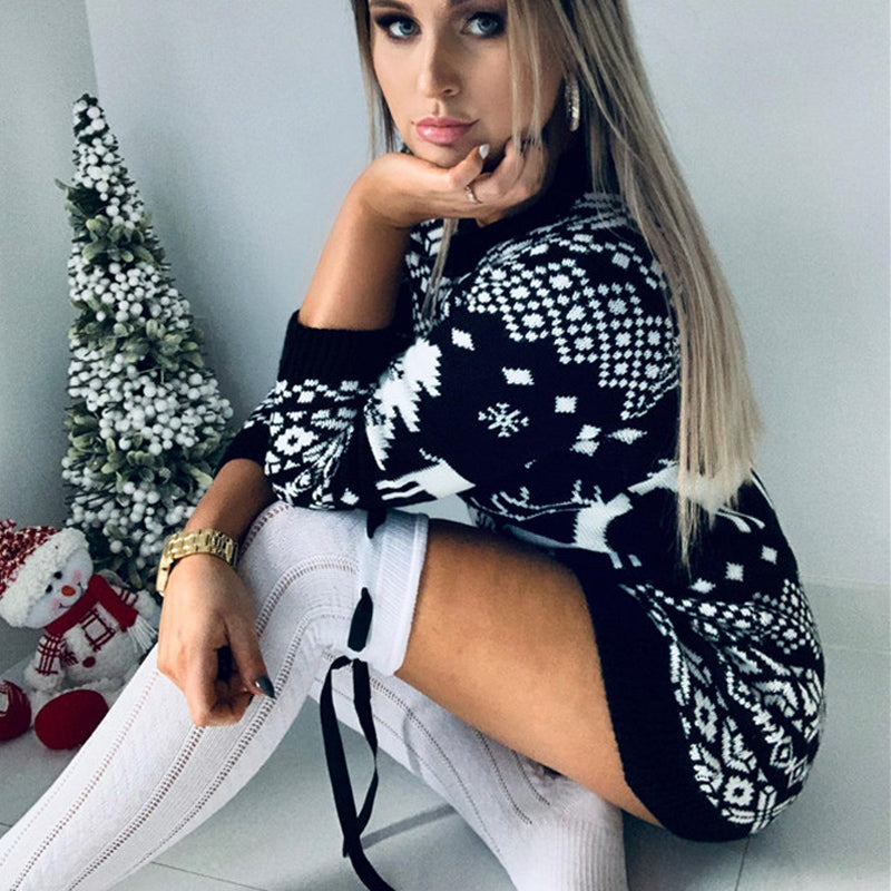 Valenzora - Hässlicher Weihnachtspullover - Festliches Strickkleid mit Rentier-Muster
