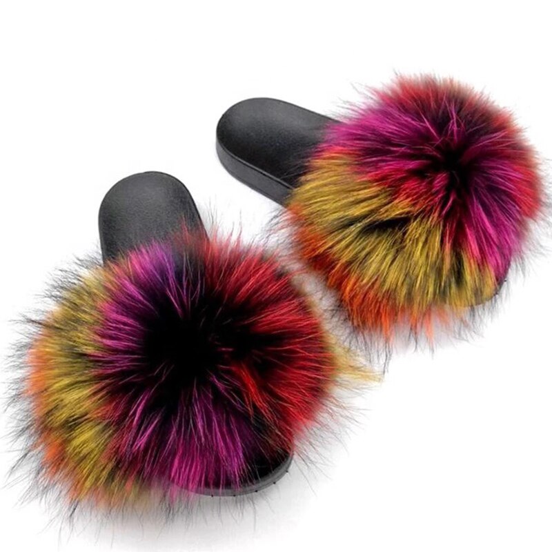 Valenzora | Real Fur Slide Sandals Slippers Flip Flops