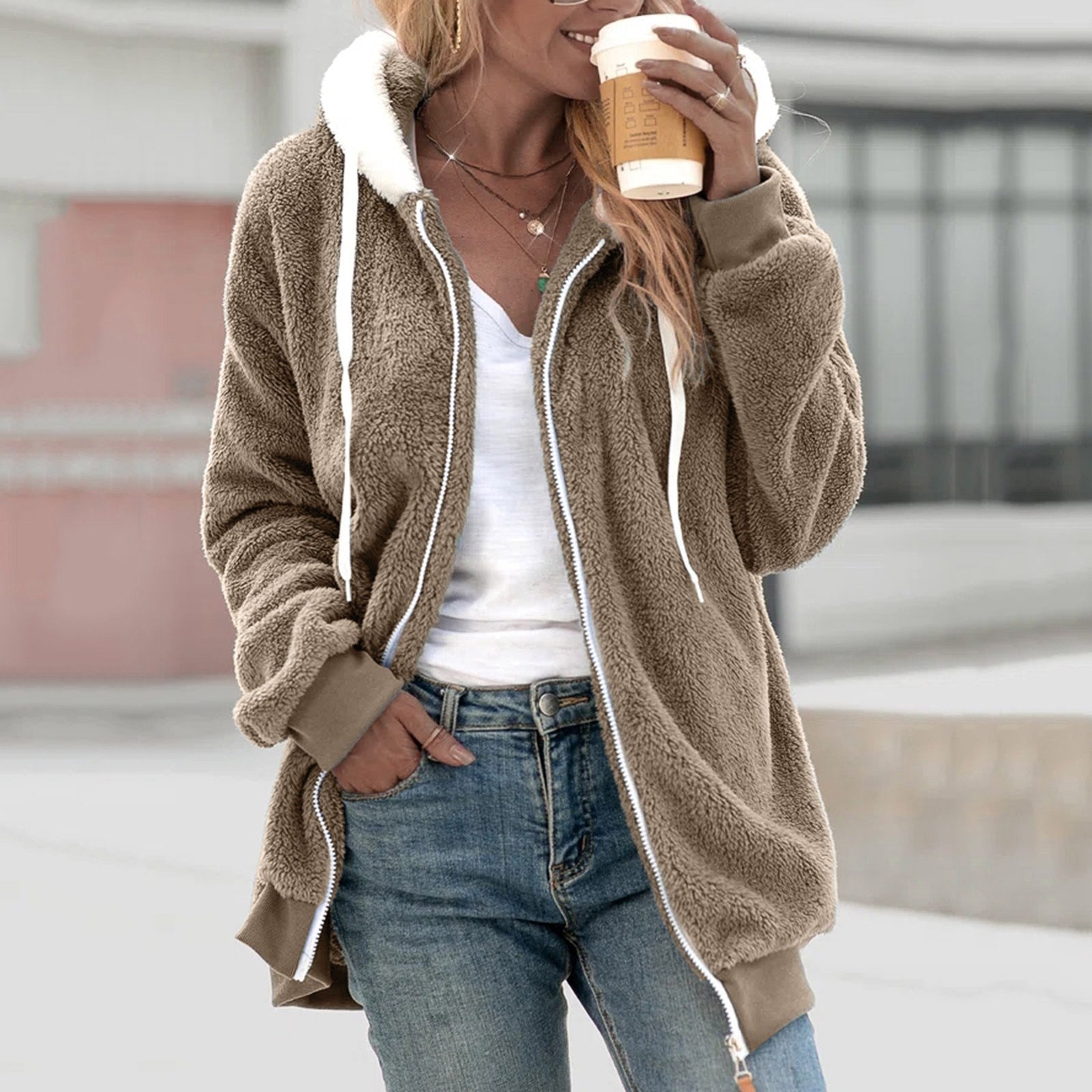Valenzora Fleece cardigan | Cozy hooded jacket for women