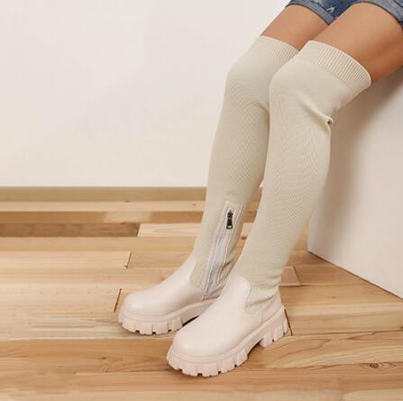 Valenzora Women's Over-the-Knee Boots | Knitted Women's Boots: Platform Design, Long Sock Shoes