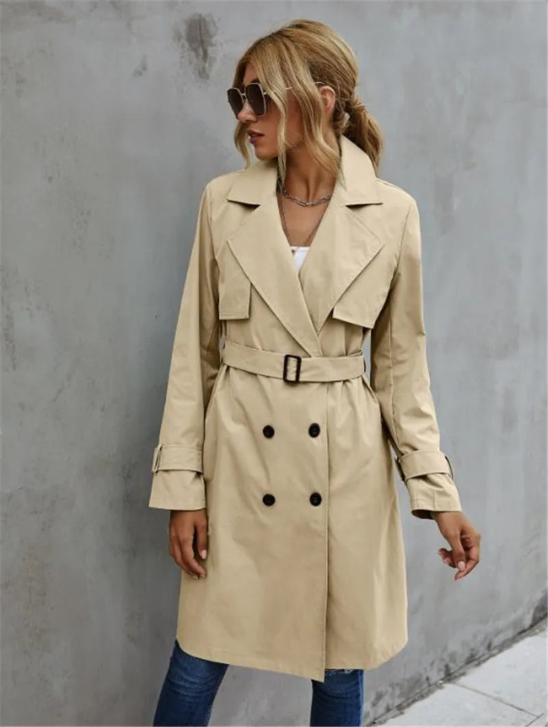 Valenzora | Damen Freizeit Trenchcoat mit doppelter Knopfleiste und Reverskragen
