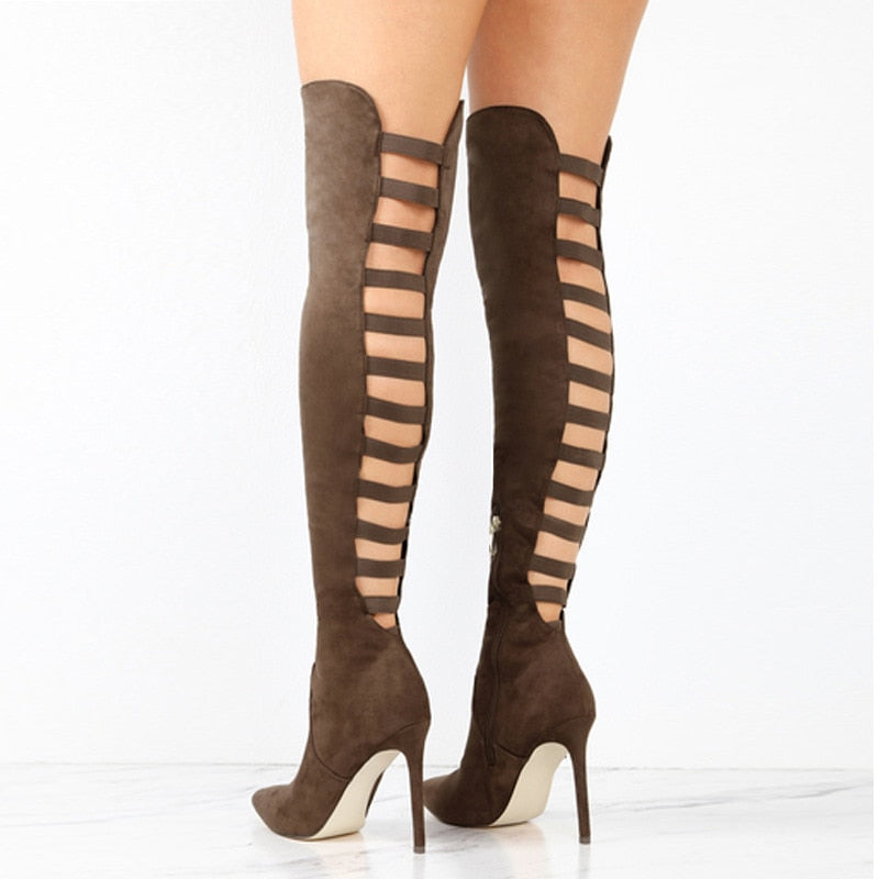Valenzora | Stylish over-the-knee boots with cutouts and stiletto heels