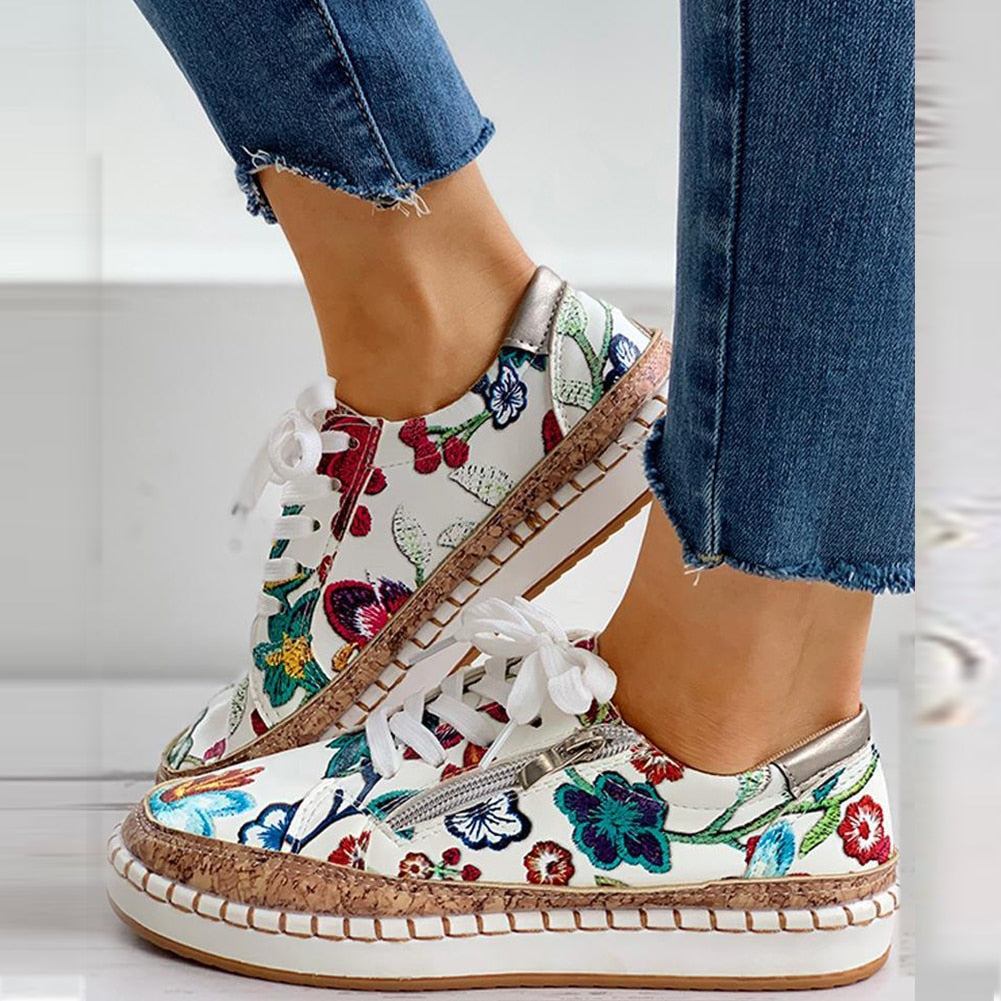 Valenzora | Orthopedic sneakers with floral print and laces
