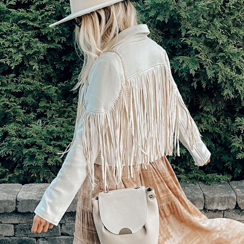 Valenzora Suede Jacket with Fringes | Women's Tassel Cardigan for Trendy Outfits