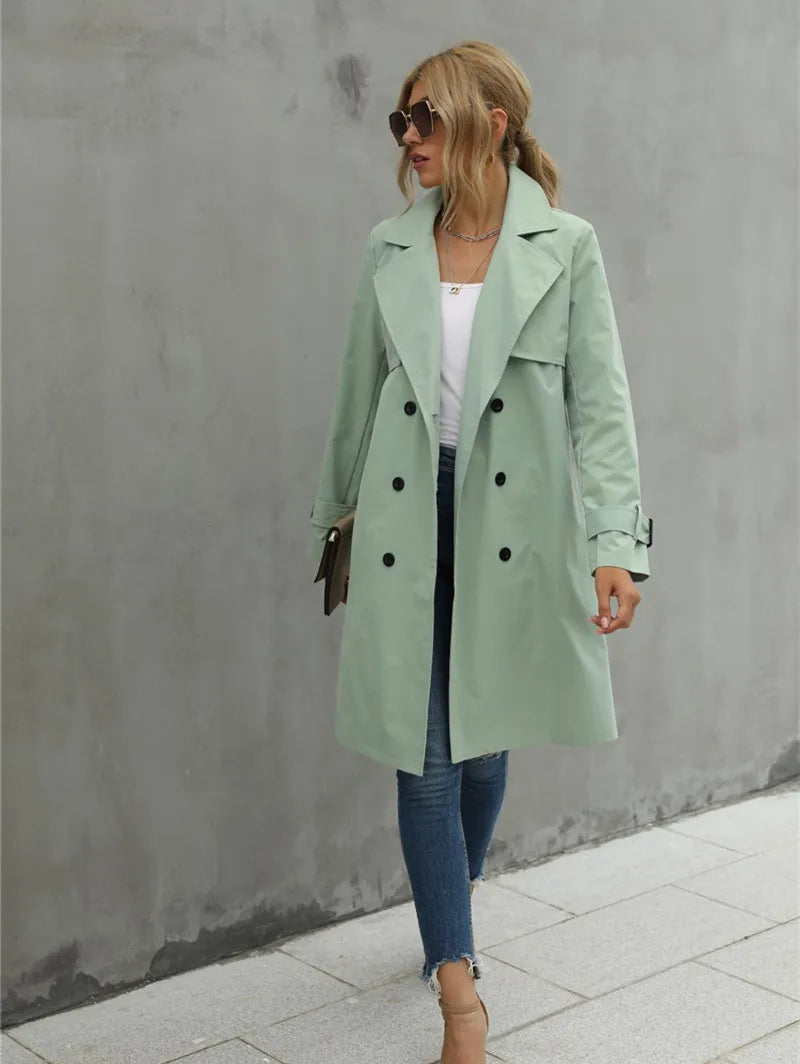 Valenzora | Damen Freizeit Trenchcoat mit doppelter Knopfleiste und Reverskragen