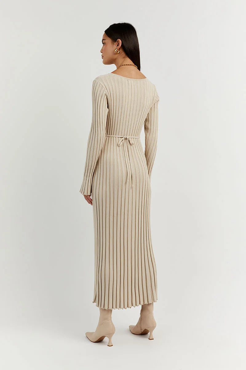 Valenzora Strickkleid | Modernes Langarm-Damenkleid mit V-Ausschnitt