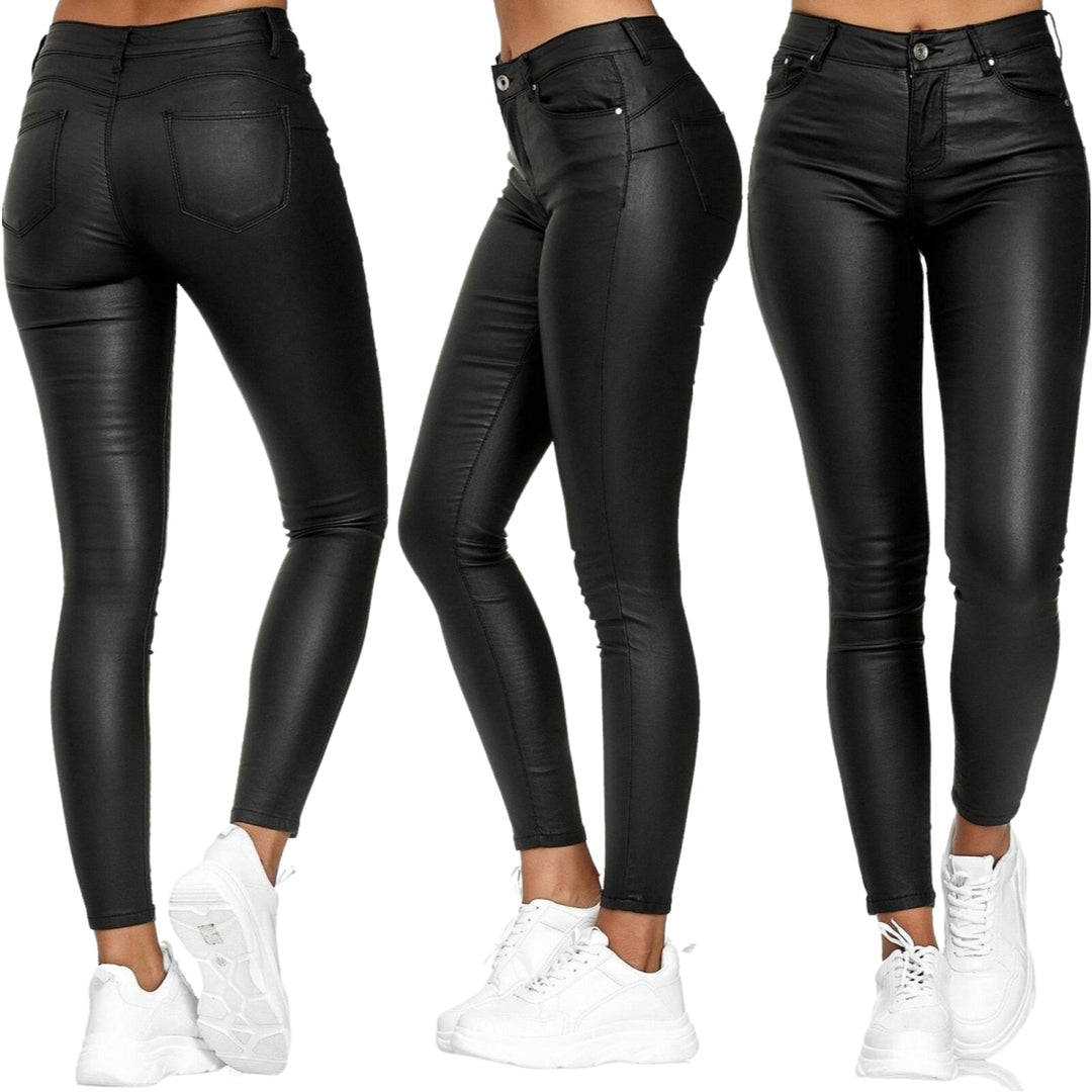 Valenzora Modern Trousers | Slim-fit leather casual trousers in streetwear style for women with pockets