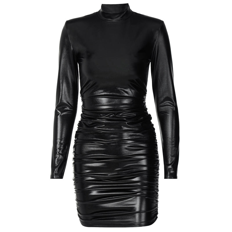 Valenzora | Minikleid mit hohem Kragen und langen Raffärmeln