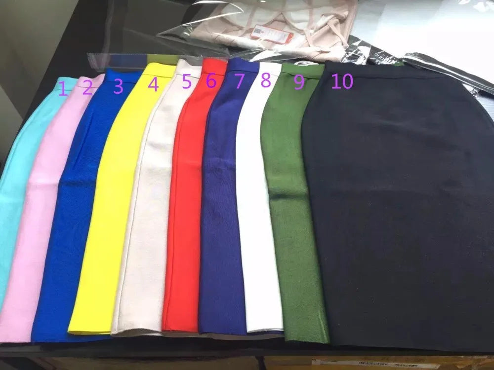 Valenzora | Wholesale Women's Summer Fashion Sexy Black Blue Orange Red Beige Bandage Skirt Designer A-Line Pencil Skirt 60cm