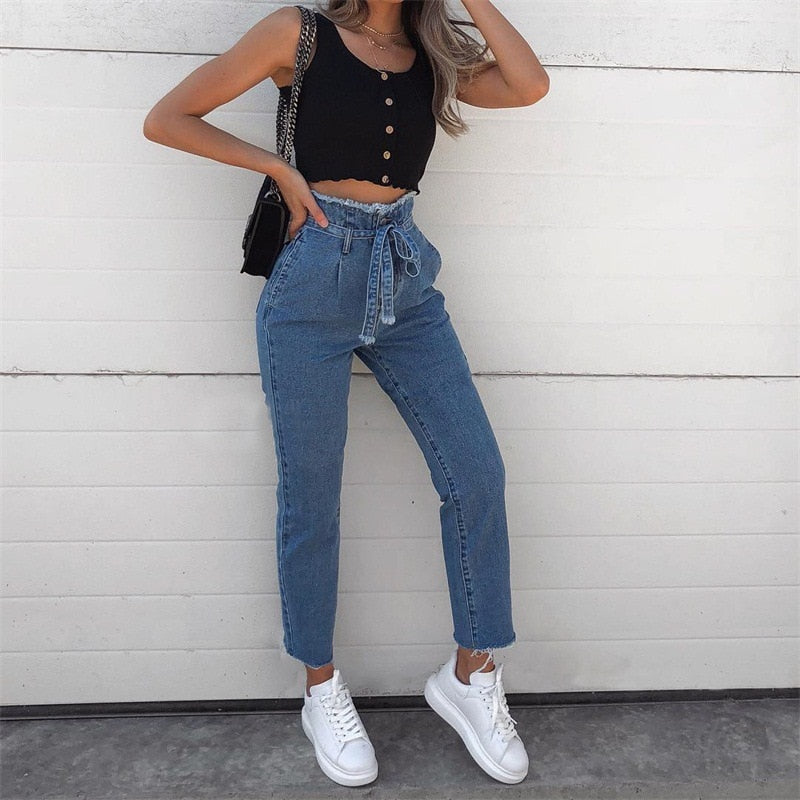 Valenzora high-waist jeans | Figure-hugging stretch jeans in black
