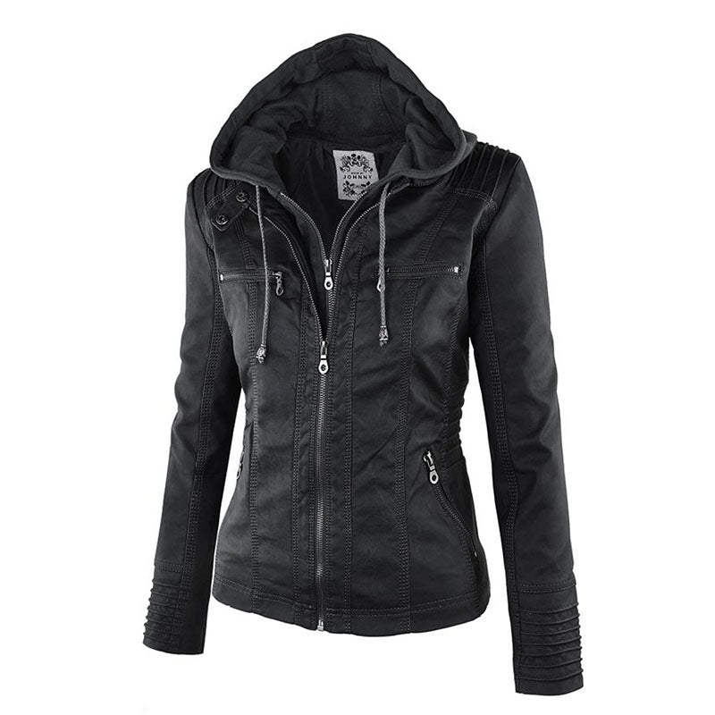 Valenzora Faux Leather Coat | Women's Hooded Jacket: Basic PU Jacket