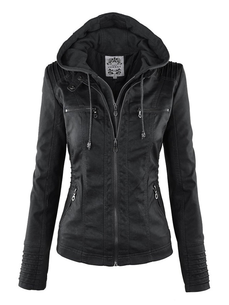 Valenzora Faux Leather Coat | Women's Hooded Jacket: Basic PU Jacket