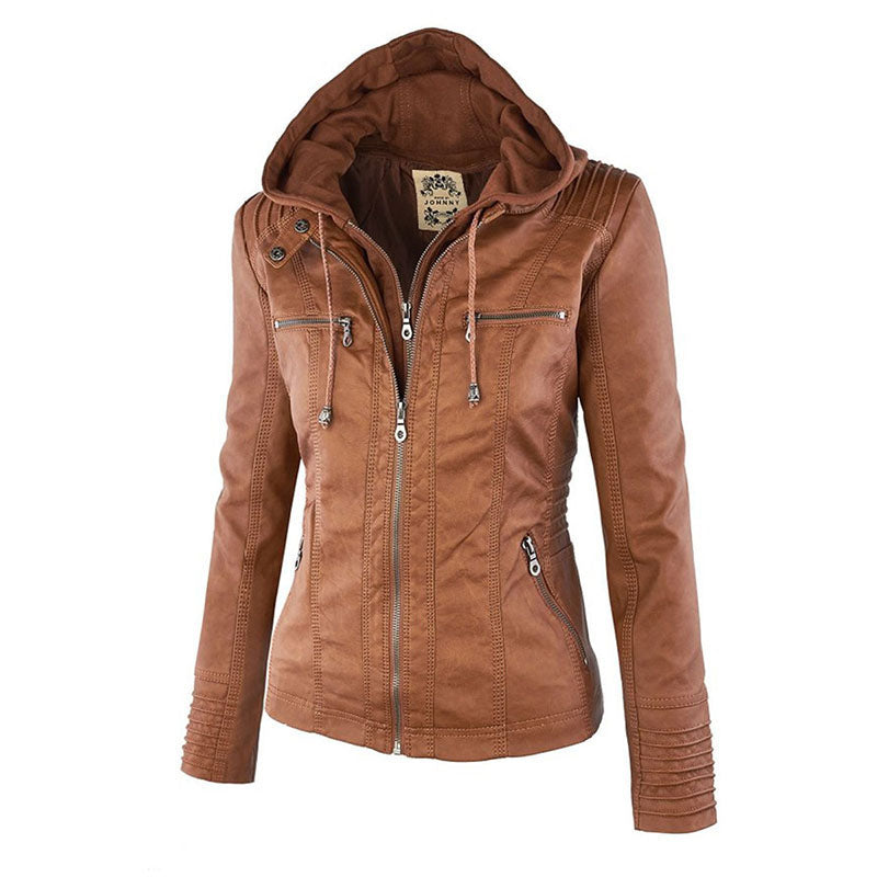 Valenzora Faux Leather Coat | Women's Hooded Jacket: Basic PU Jacket