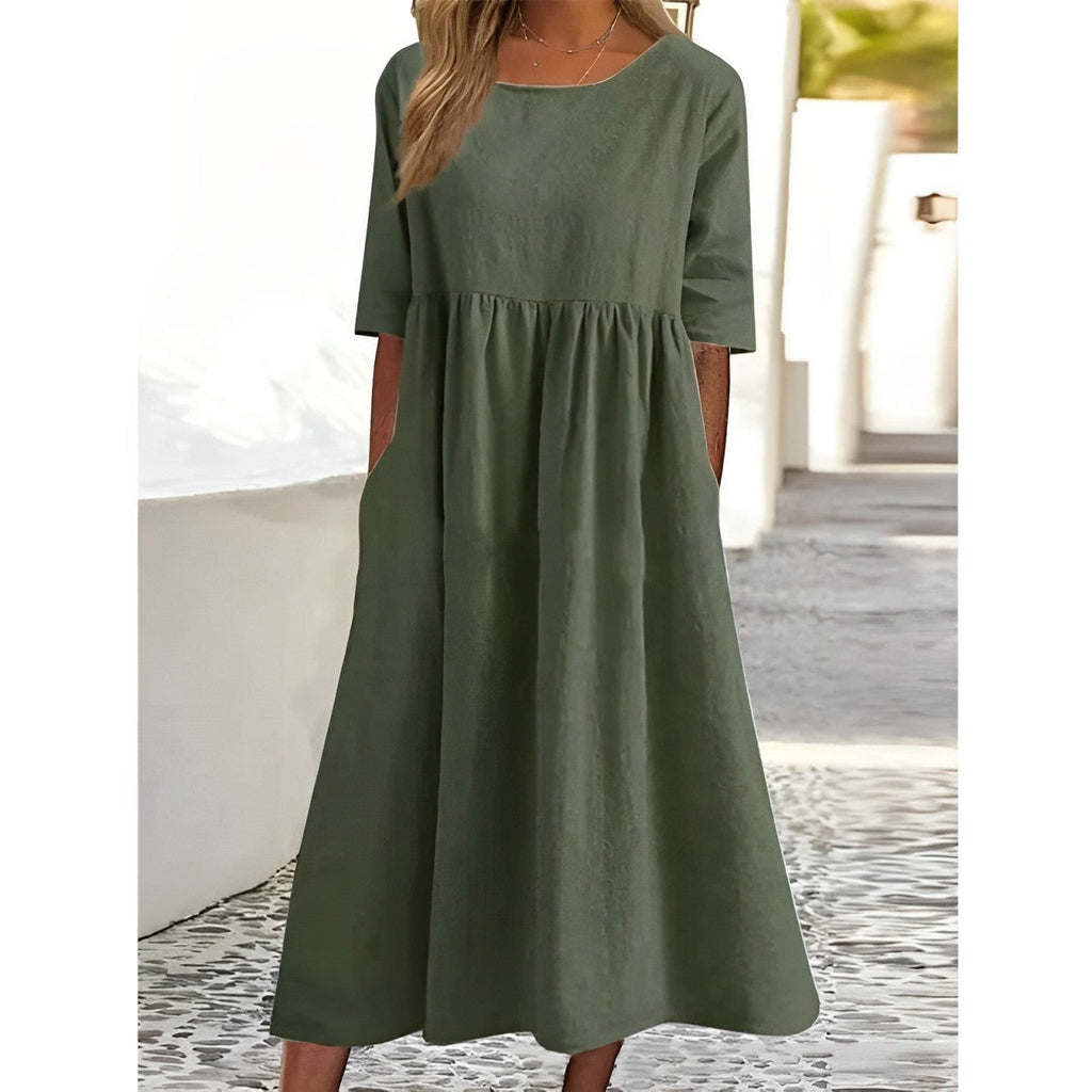 Valenzora | Breathable cotton linen midi dress