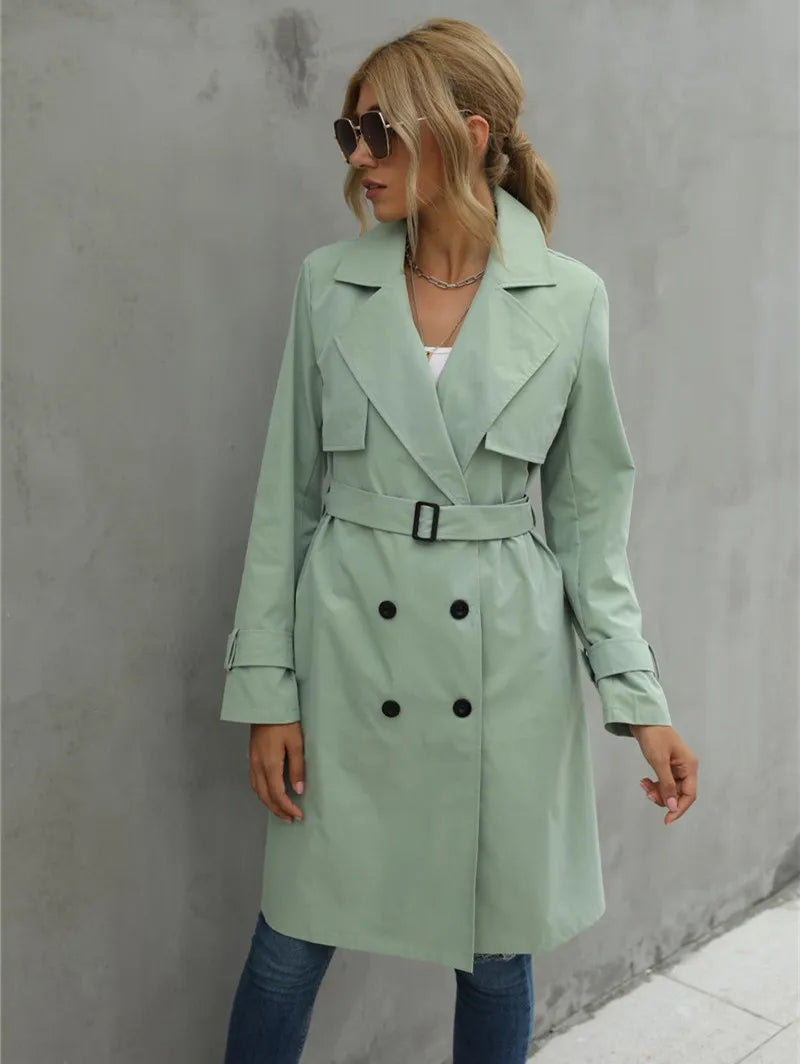 Valenzora | Damen Freizeit Trenchcoat mit doppelter Knopfleiste und Reverskragen