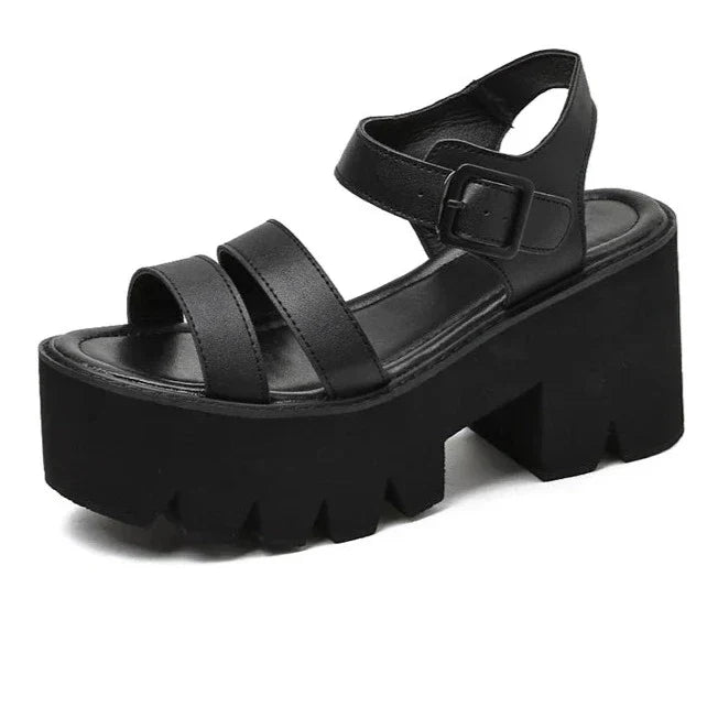 Valenzora | Black Platform Chunky Sandals