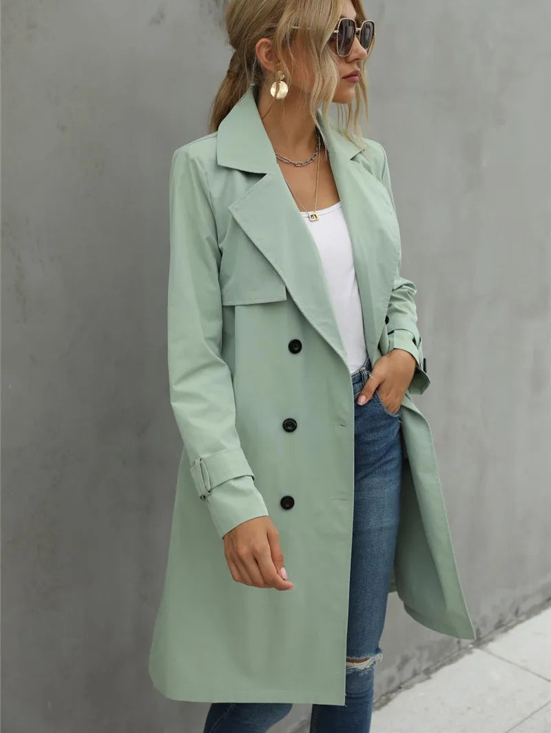 Valenzora | Damen Freizeit Trenchcoat mit doppelter Knopfleiste und Reverskragen