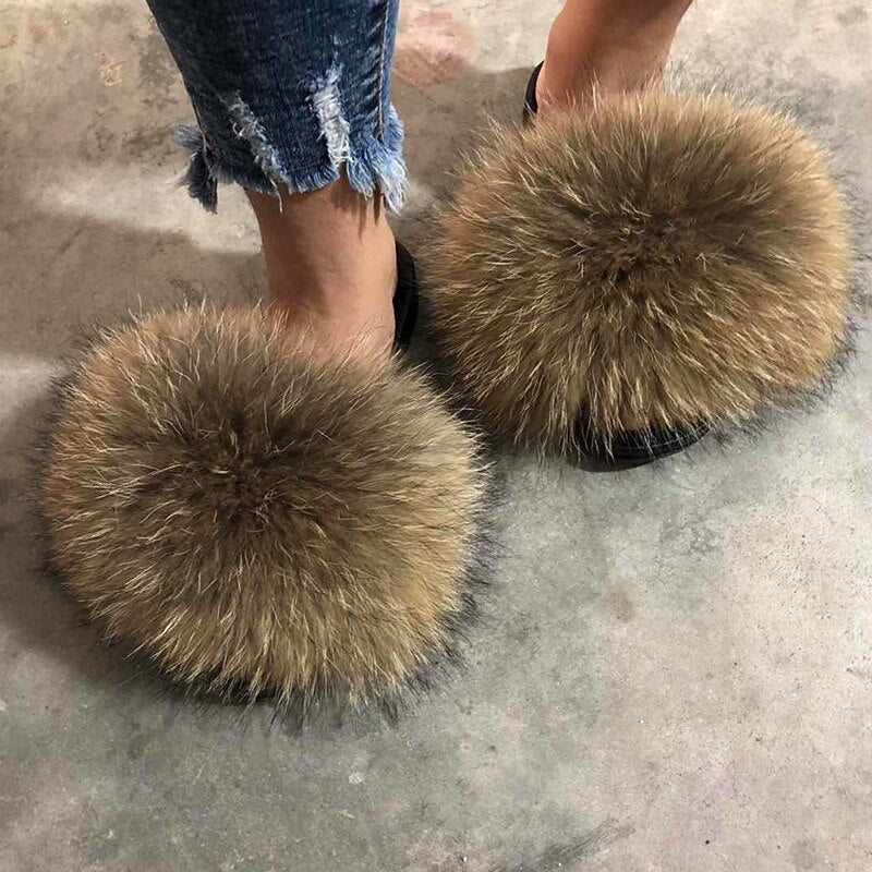 Valenzora | Real Fur Slide Sandals Slippers Flip Flops