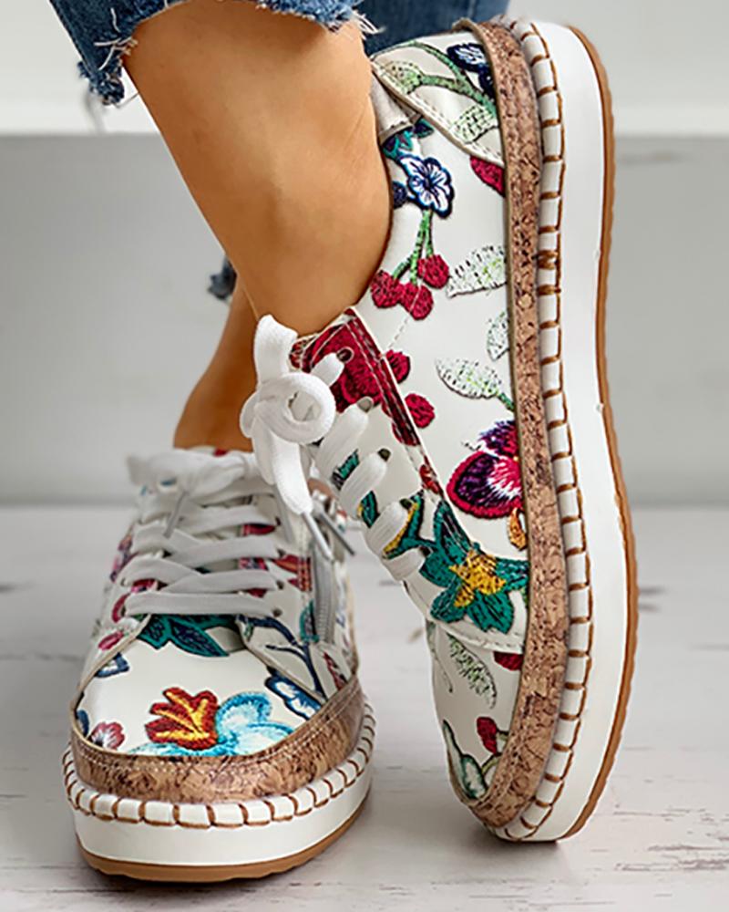 Valenzora | Orthopedic sneakers with floral print and laces