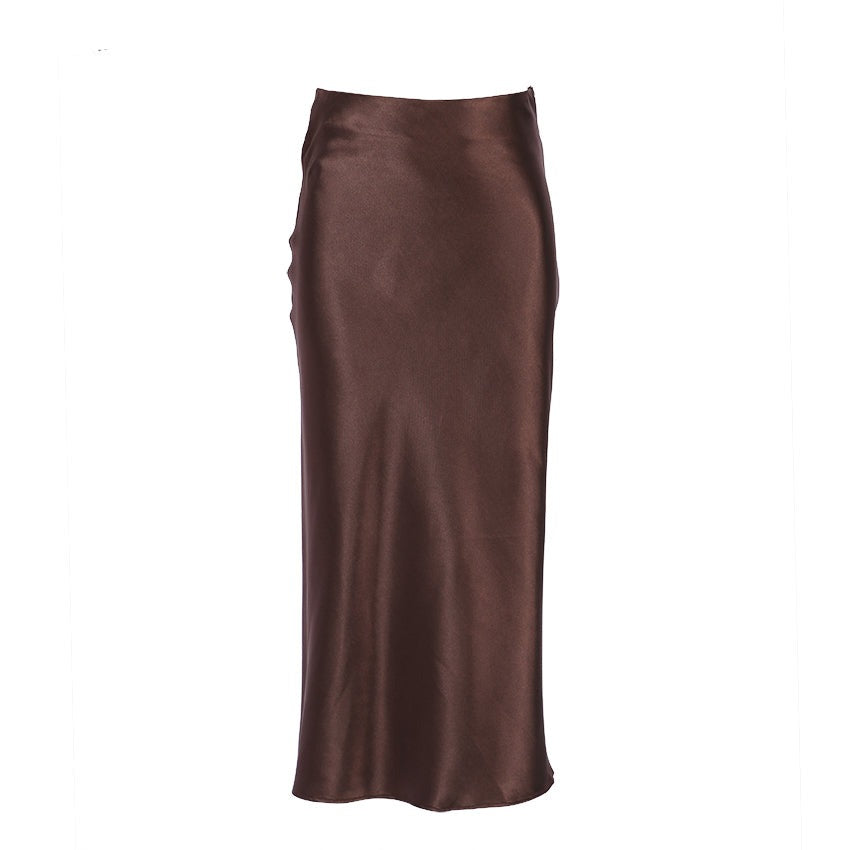 Valenzora | High-waisted long satin silk skirt for women