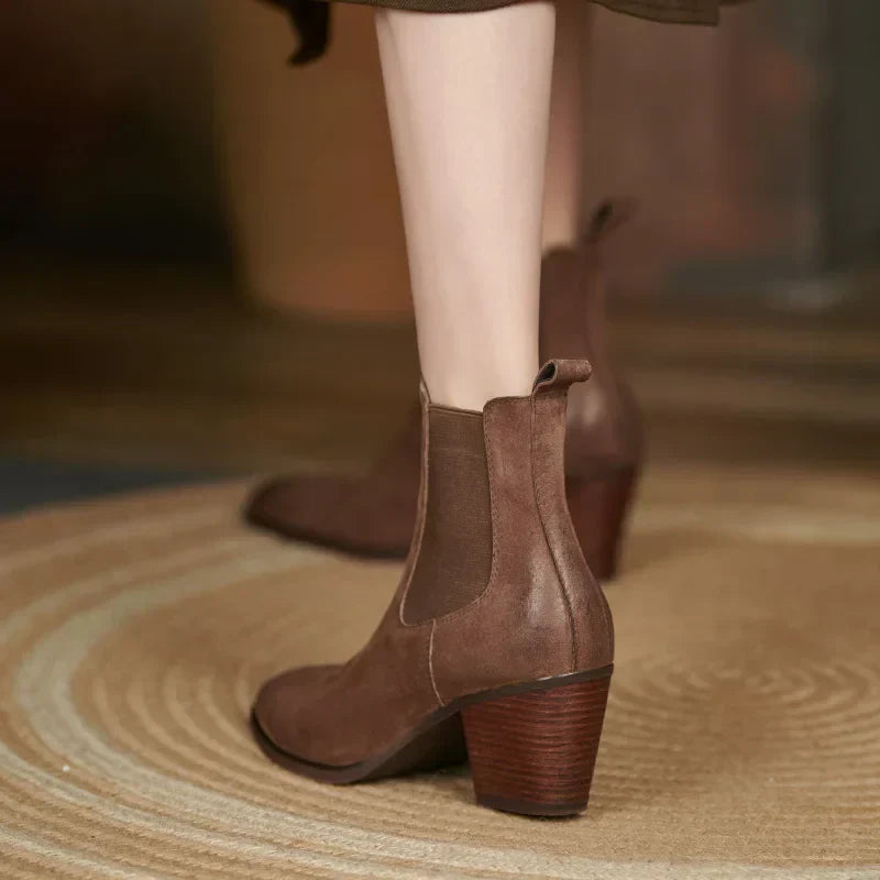 Valenzora | Women's Leather Ankle Boots – Comfortable Block Heel