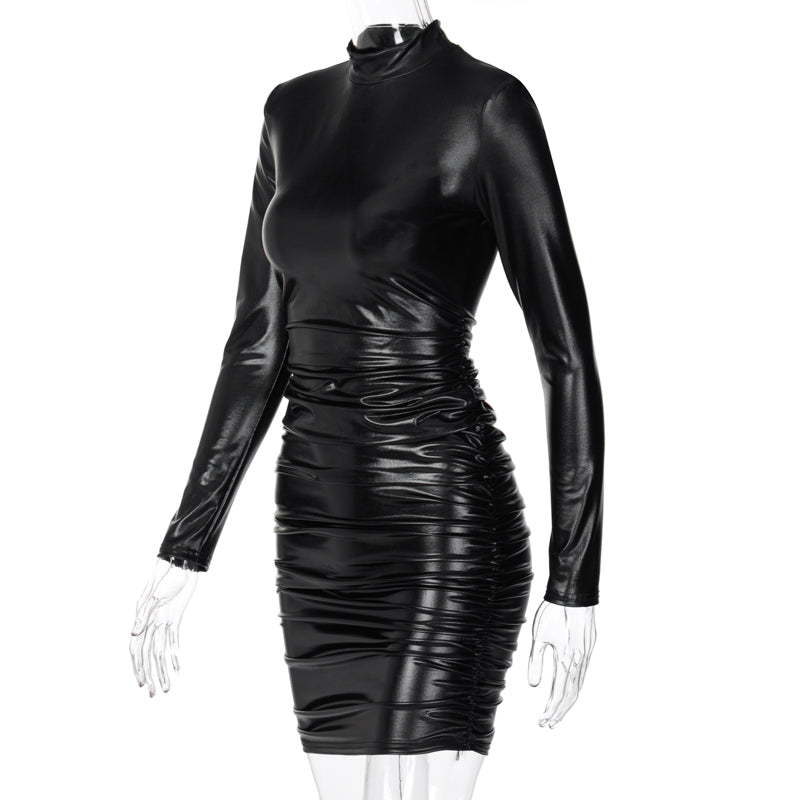 Valenzora | Minikleid mit hohem Kragen und langen Raffärmeln