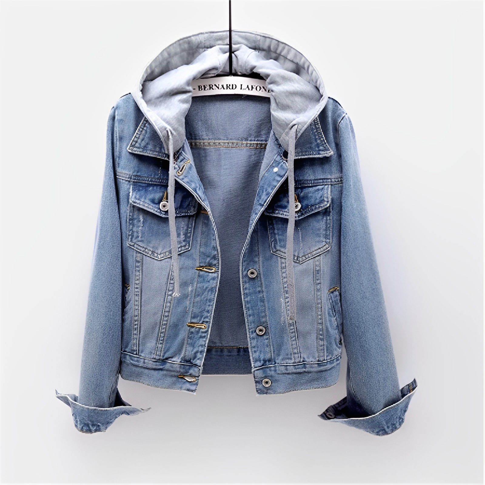 Valenzora | Langärmlige Jeansjacke mit abnehmbarer Kapuze für Damen